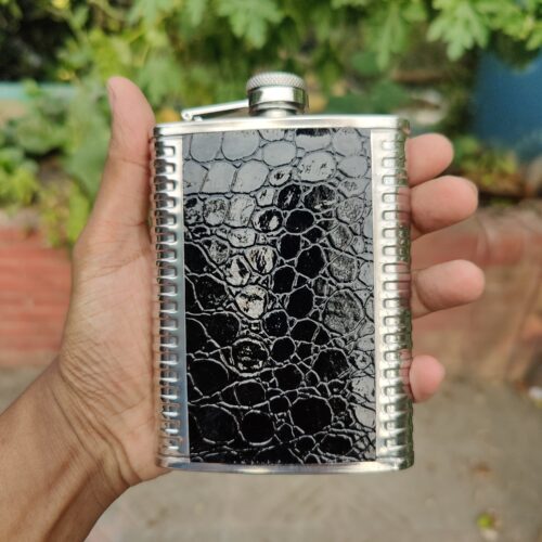 8oz black leather double cylinder || Black leather ||